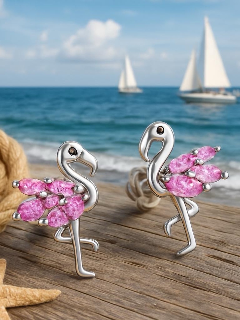 925 Flamingo Rhinestone and Silver Stud Earrings